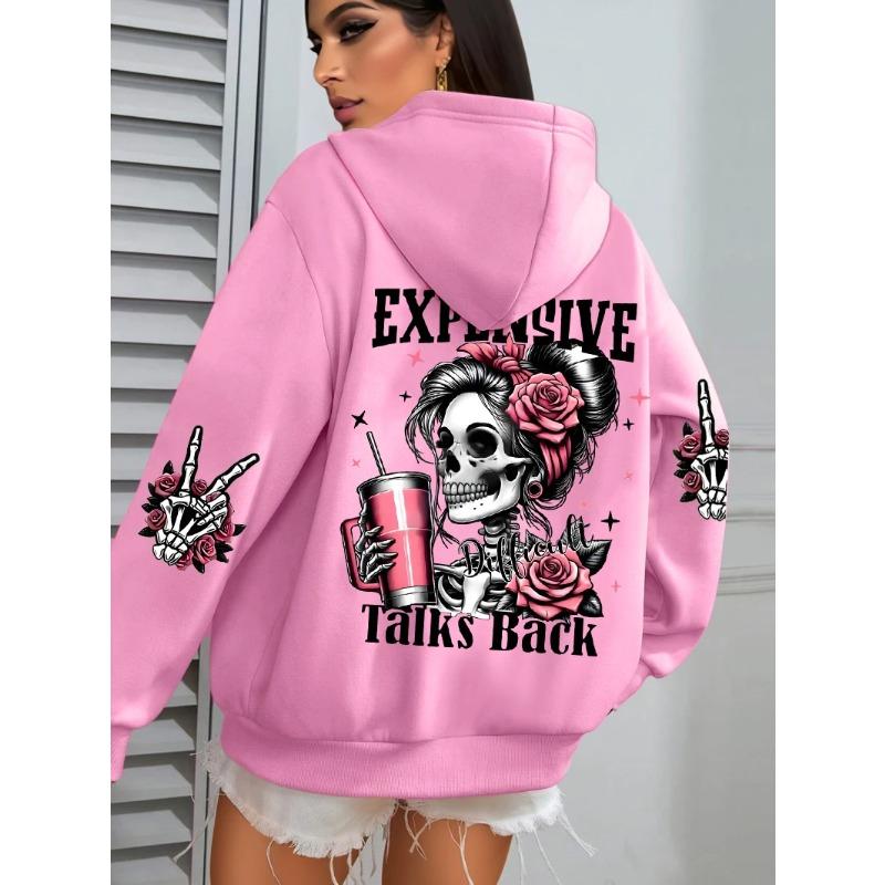 Felpa con cappuccio casual larga da donna, top stampato street fashion