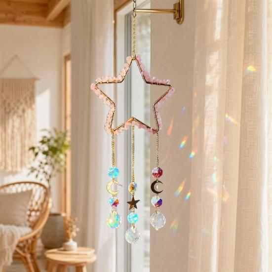 Yousheng Crystals Suncatcher, Hanging Star Sun Catcher with Prisms for Windows, Healing Crystal Wind Chimes Decor for Home, Gift for Christmas