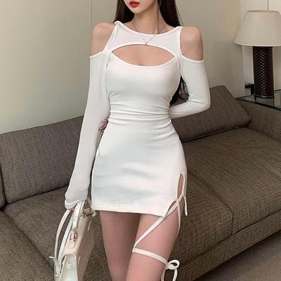 Casual Party Y2k Mini sukienka letnie wycięcie wąska seksowna sukienka elegancka sznurowana biała sukienka z długim rękawem Streetwear Vestidos 27719