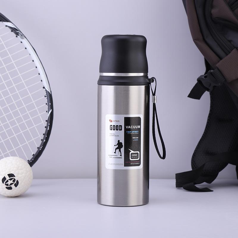 

Бутылка для воды большой емкости из нержавеющей стали с крышкой, чашка для кофе, термос для путешествий на открытом воздухе, термокружка, герметичный термос 600ML серебряный