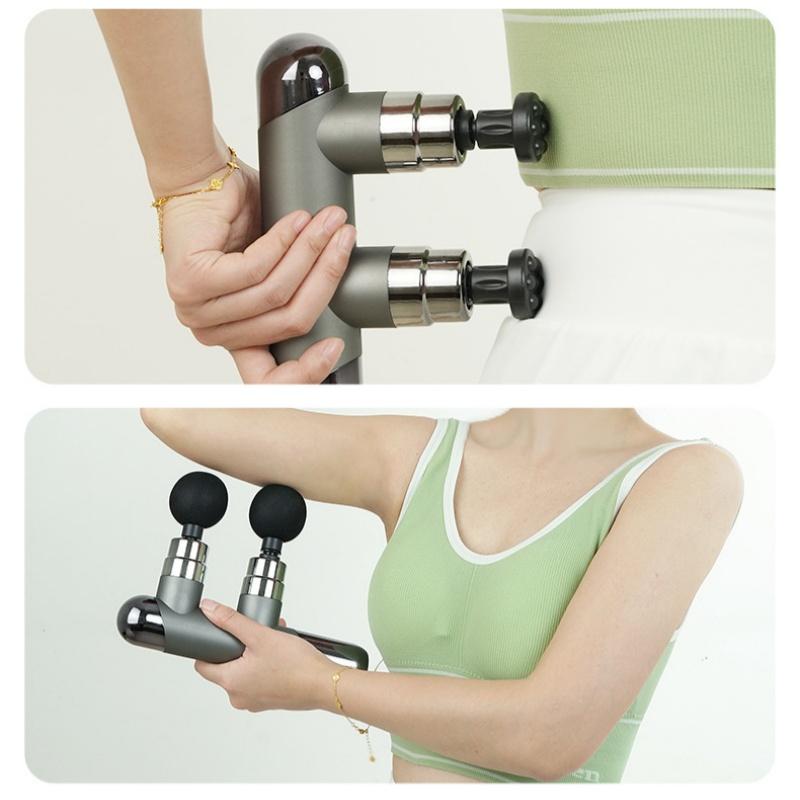 Doppelkopf-Faszienpistole Muskelmassage lindert Schmerzen, Muskelmembran multifunktionale Entspannung, Vibrationsfitness, elektrische Fas