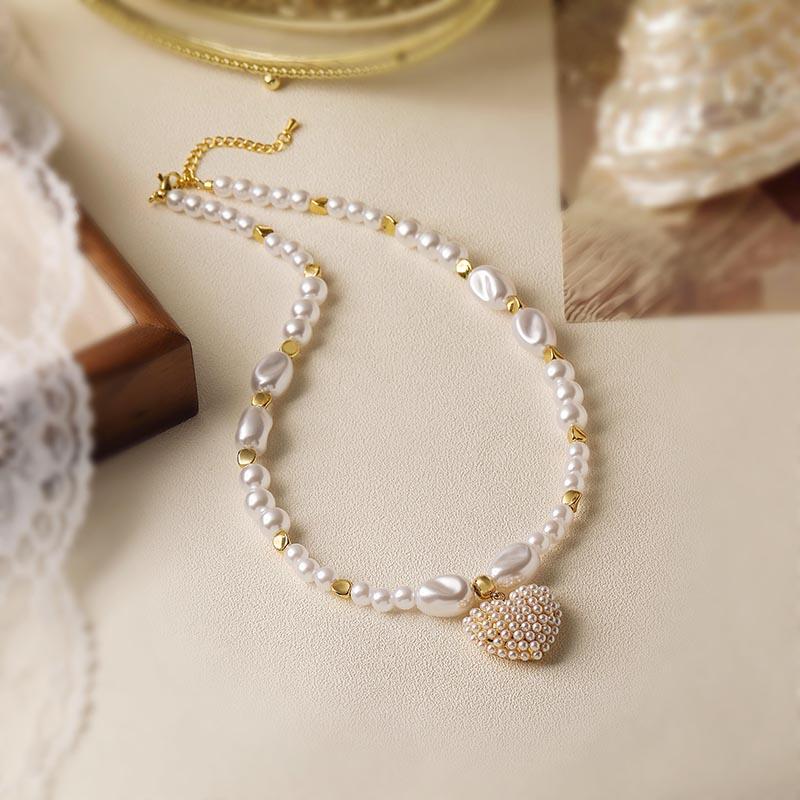 HECHENG,Sweet Romantic Brass Heart Pentagram Teardrop Pearl Necklace Bohemian Style Conch Shell Pearl Jewellery