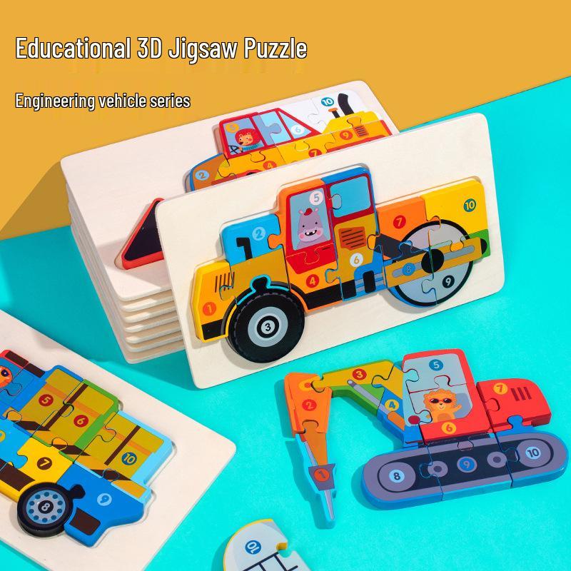 

Kids 3D Wooden Engineering Vehicle Puzzle & Matching Board Toy