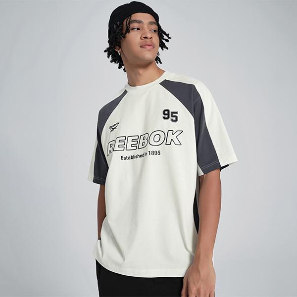Reebok Color Block Loose Fit Letter Print Round Neck Short Sleeve T-Shirt Unisex Tops White 24SRM415UGW1