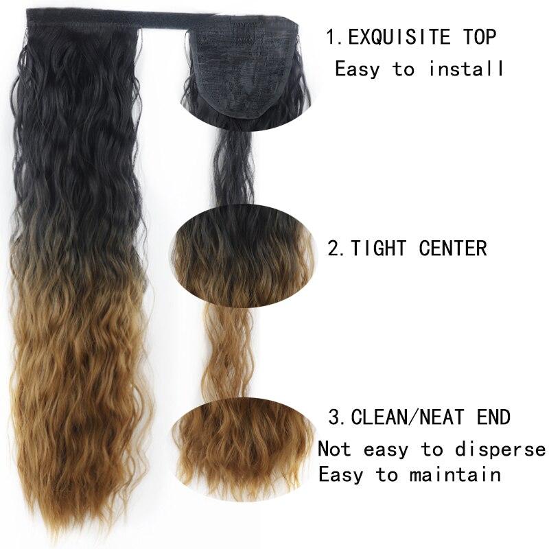 Lockiges langes Pferdeschwanz-Synthetik-Haarteil zum Aufwickeln, Clip-Haarverlängerungen, Ombre-Braun-Pferdeschwanz, blondes Haar