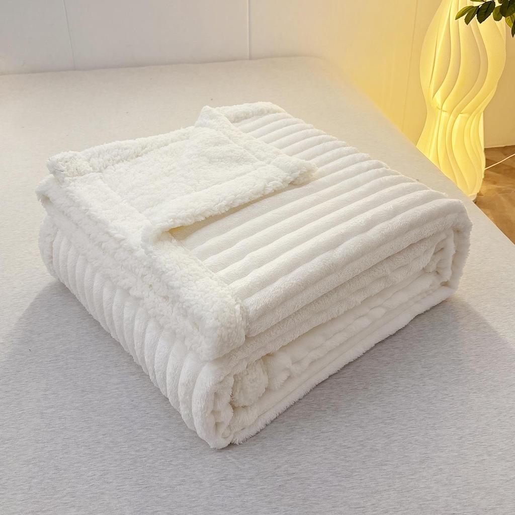 Lambswool & Faux Rabbit Fur Striped Blanket - Sofa Nap & AC Cover