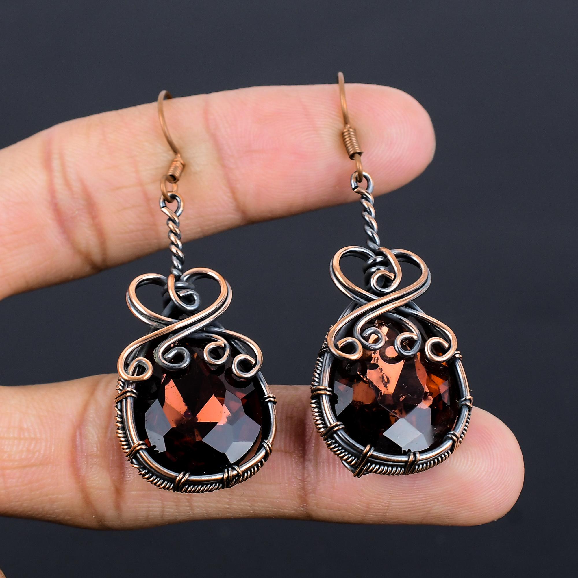 

Серьги из розового аметиста, ювелирные изделия из драгоценных камней, серьги, обернутые медной проволокой 999 пробы, красивые серьги ручной работы 2.55 Inches