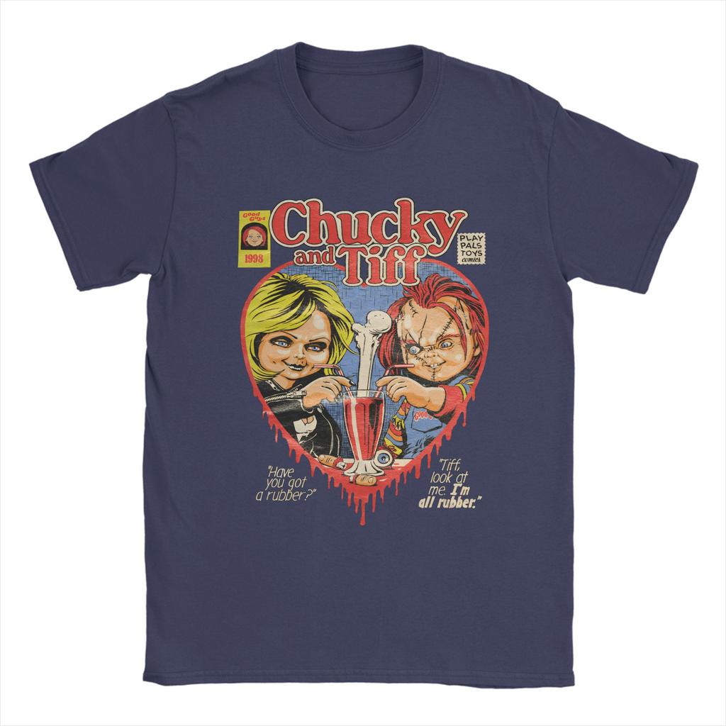 Horror Chucky and Tiffany T Shirt  Hippie T-Shirts Short Sleeve Vintage Tops Summer Cotton O-Neck Oversize Clothing