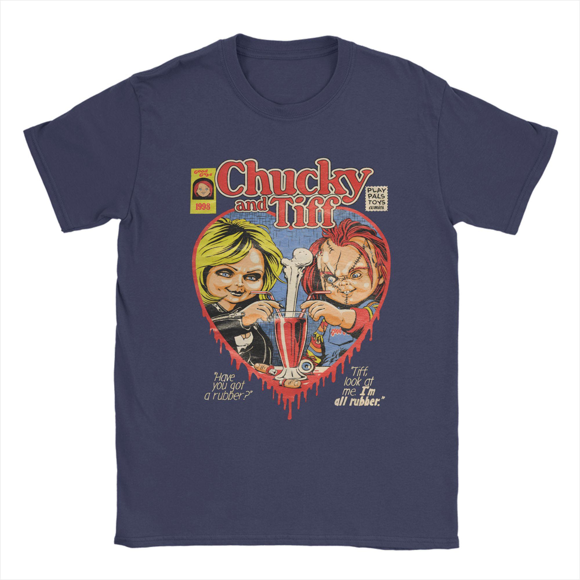 

Horror Chucky and Tiffany T Shirt Hippie T-Shirts Short Sleeve Vintage Tops Summer Cotton O-Neck Oversize Clothing 4XL