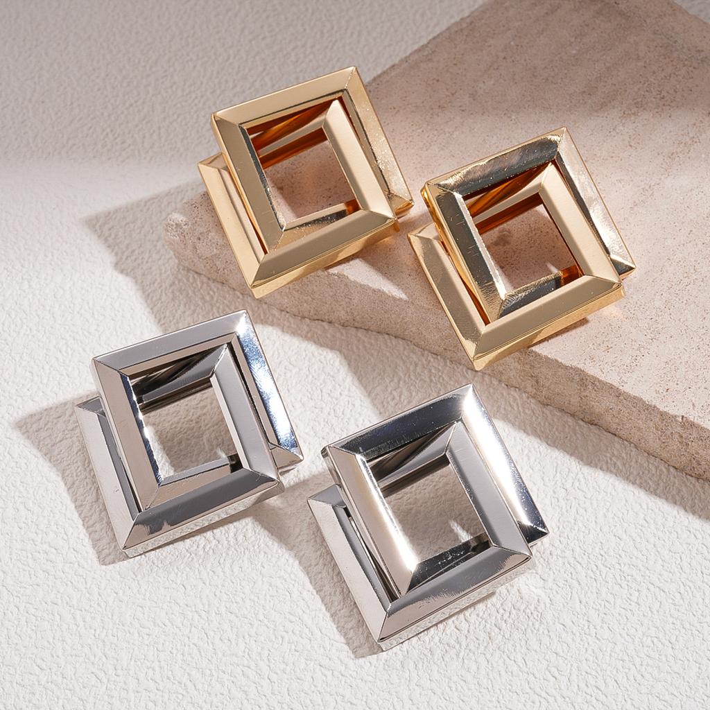 Metal Smooth Geometric Rhombus Cross Silver Needle Earrings Cold Wind Personality Earrings