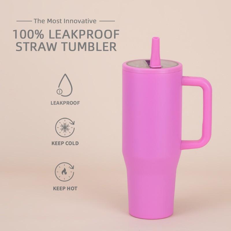 1200ml Double Wall Vacuum Insulated Travel Tumbler With Leakproof Foldable Straw Lid Car Office Outdoor