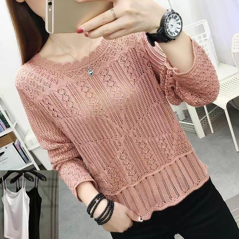 

Тонкий порожнистий в язаний светр Жіночий топ Жіночий модний дихаючий светр Тонкий з капюшоном 3XL рожевий