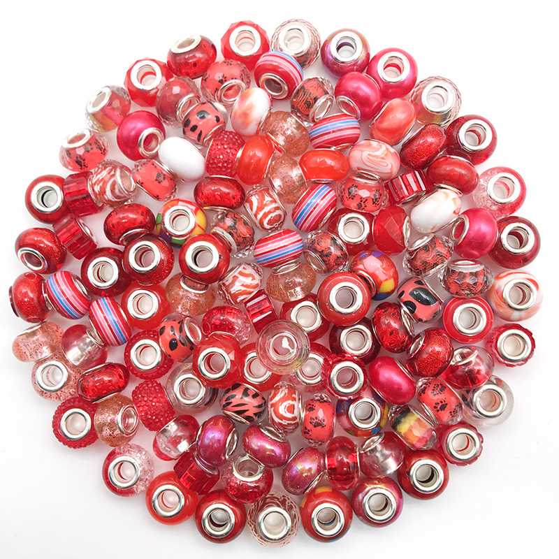 10pcs Colorful Antique Silver Rhinestone Spacer Beads Large-Hole Crystal Glass European-Style Beads for DIY Snake Chain Jewelry