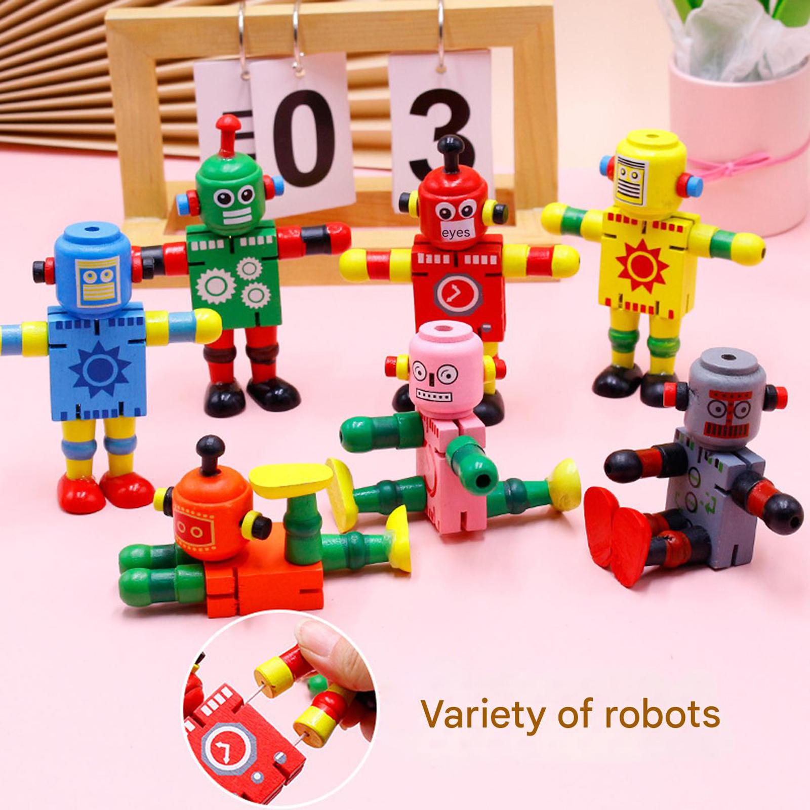 Wooden Transforming Elastic Robot, Children s Wooden Early Education Toy(Random Color) One Size