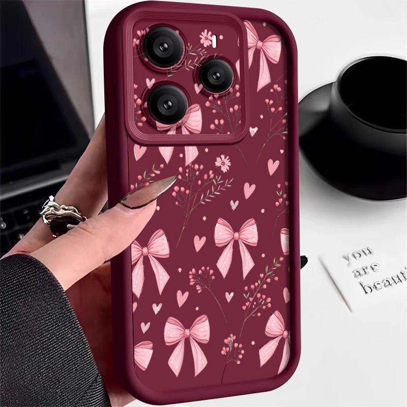 Pink Bowknots Floral Pattern Case For Xiaomi 14T 13T 11T Pro Funda Redmi Note 14 13 Pro 5G 4G 12 11 Shockproof Bumper Silicone Cover