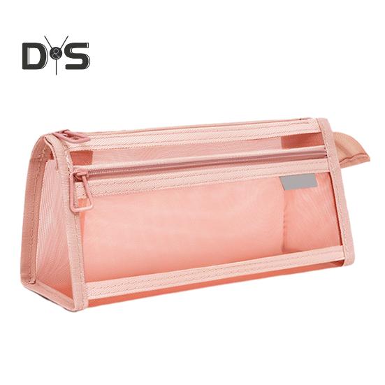 

Сетчатый пенал с застежкой-молнией, прозрачный двухслойный пенал, многофункциональная сумка для хранения канцелярских принадлежностей, органайзер для косметики для офиса и дома жёлтый