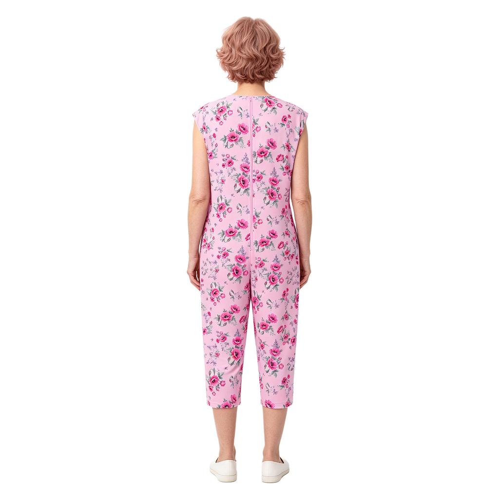 V-Neck Sleeveless Back Zipper Print Bodysuit for Women Special Needs Nursing Hospital Pyjamas Jumpsuit