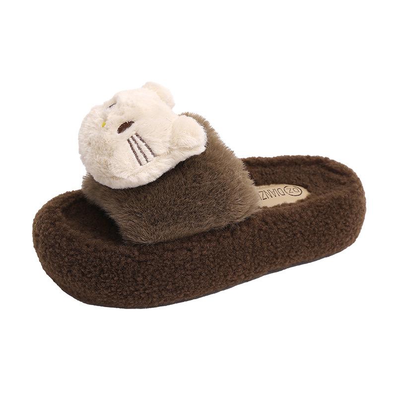 Cute cat plush cotton slippers winter warm indoor home female student dormitory soft bottom cotton slippers velvet