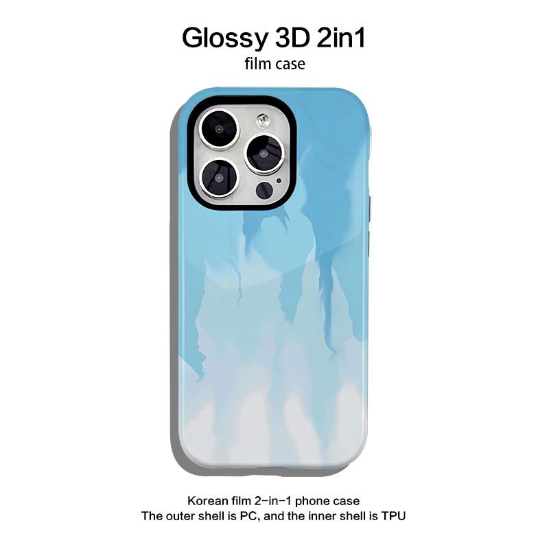 Gradient Flame Phone Case for Apple 14/15 Pro Max - Korean Two-in-One Set