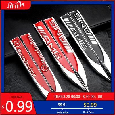 GLC GLB 2Pcs Metal Sticker AMG Fender Side Emblem for Mercedes-Benz W204 W213 W176 Cla Smart 451 Fender Bumper Strip Auto Acces