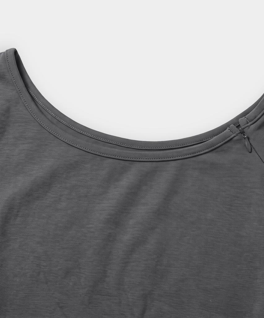 EUGGEN Open Slit Boat Neck Long Sleeve_Gray