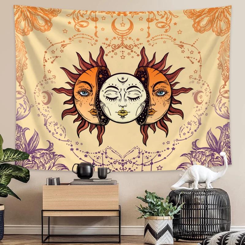 1pc Sun, moon, hippie style tapestry, colorful lunar phase tapestry, Bohemian decorative wall hanging for bedroom decoration
