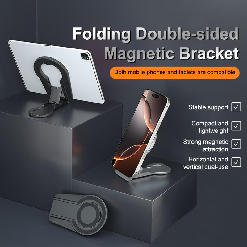Universal Foldable Magnetic Phone Holder Rotatable Desktop Stand Double Sided Magnetic For Iphone Magsafe Samsung Car Stand