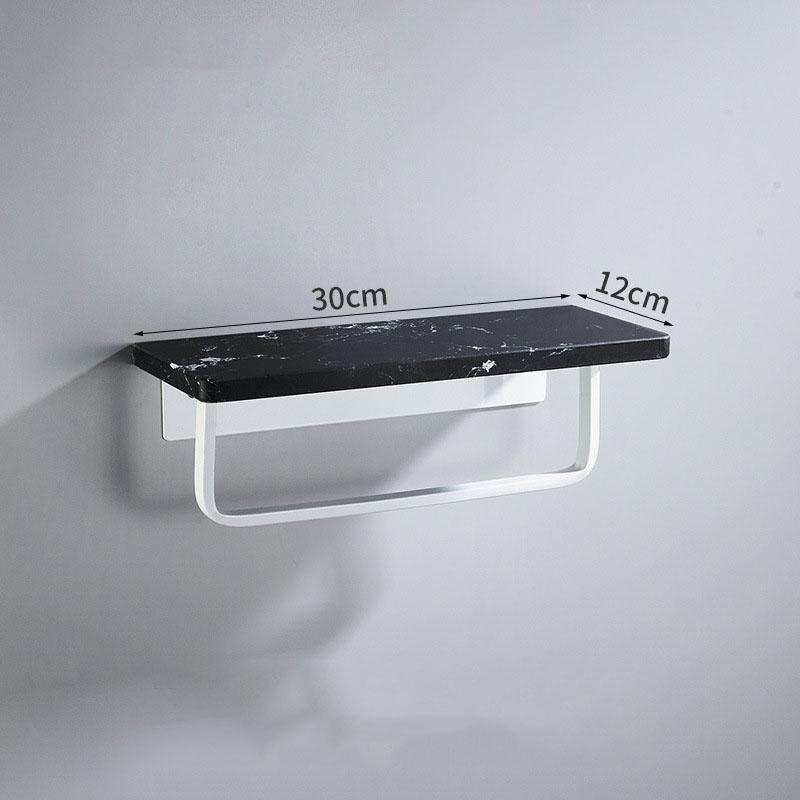 Black/White Marble Bathroom Shelf Wall-mounted Bathroom Storage Rack Aluminum Shower Stand With Rod Bathroom Accessory
