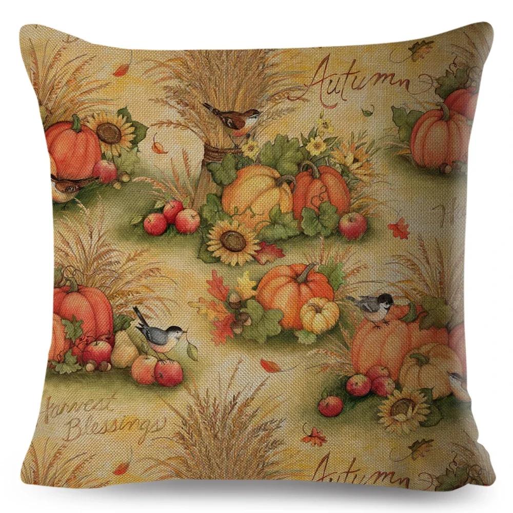 Bunter Aquarell-Kürbis Kissenbezug Dekor Cartoon Pflanze Bedruckter Kissenbezug für Sofa Zuhause Polyester Kissenbezug x