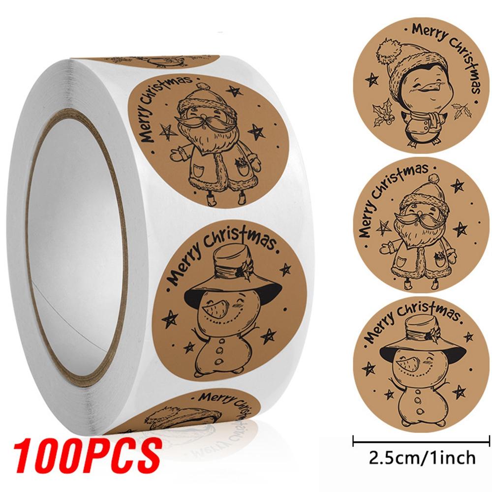 100-500pcs Merry Christmas Sticker , Round Adhesive Decoration Sticker for Cards Envelope Seal Xmas Gift Wraps Box Bags