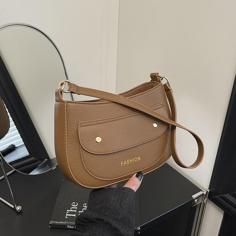 

Women s bag new lychee pattern niche high-end shoulder bag commuter underarm bag коричневый