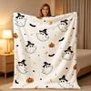 Cute White Witch Hat Ghost Pumpkin Throw Blanket Plush Couch Cover For Adorable Halloween Night Home Decor Gift