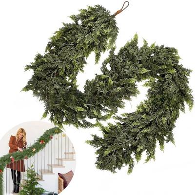 1.8/2.7m Artificial Norfolk Pine Garlands Wall Hanging Green Christmas Pine Wreath PE Soft Cedar Greenery Rattan Staircase