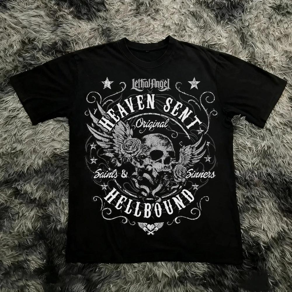 Men Women Y2K Graphic T-Shirt Summer Short Sleeve Punk Gothic Tee Tops Vintage 90s Aesthetic Emo Clothes Harajuku Streetwear