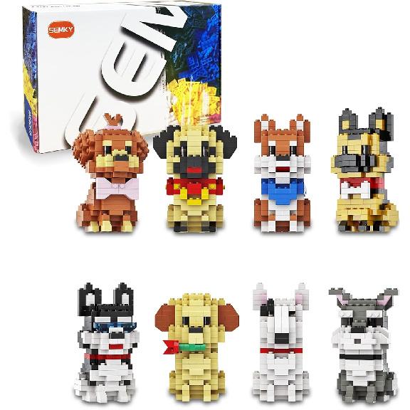 SEMKY Micro Mini Blocks Dog Series Pets Dog 8 in 1 Animal Model Set,(1616Pieces) -Building and Pet Toys Gifts for Kid and Adult