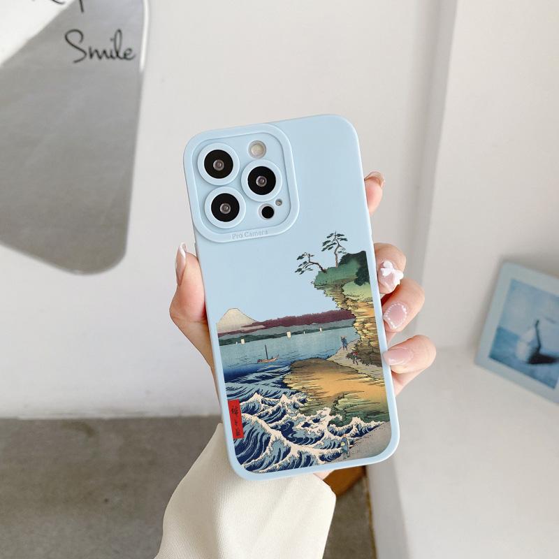 Ukiyoe Sea Wave Water Splash Phone Case For iPhone 14 13 12 11 Pro Max 14 Plus X XS XR 7 8 Plus SE 2020 Soft Silicone Back Cover