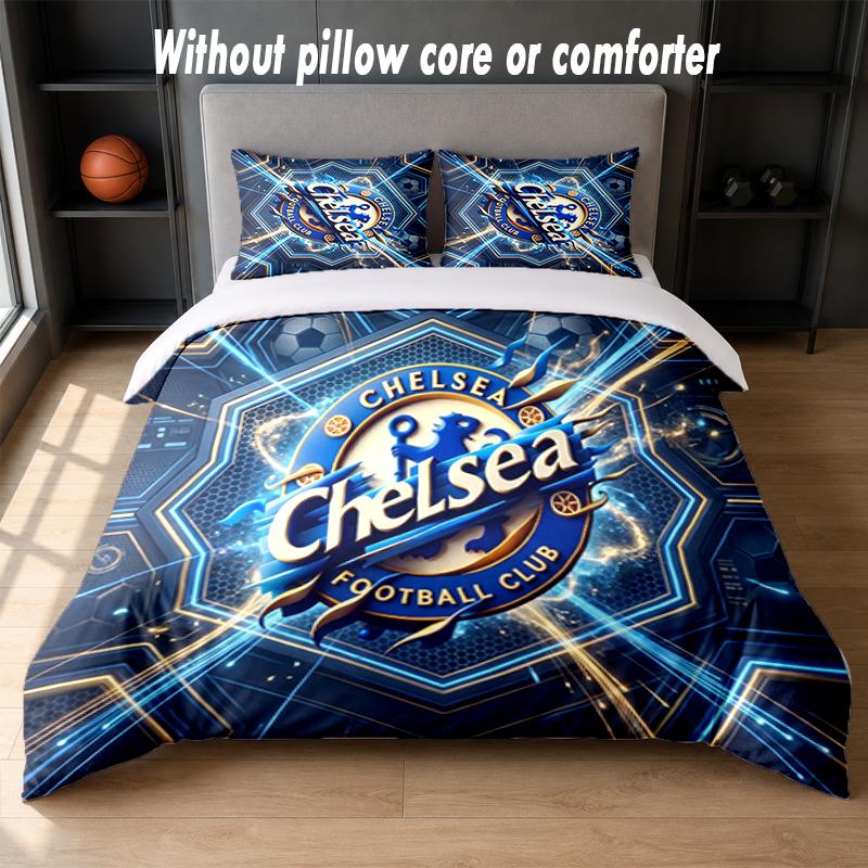 Chelsea FC Design Bed Bedding Set 1 Duvet Cover + 2 Pillowcases Soft Breathable Household Bed Linens