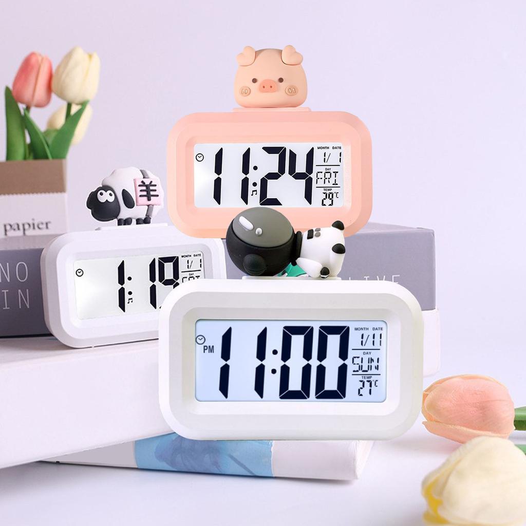 Electronic Clock Cute Cartoon LED Screen Desktop Electronic Alarm Data Time Calendar Temperature Clock