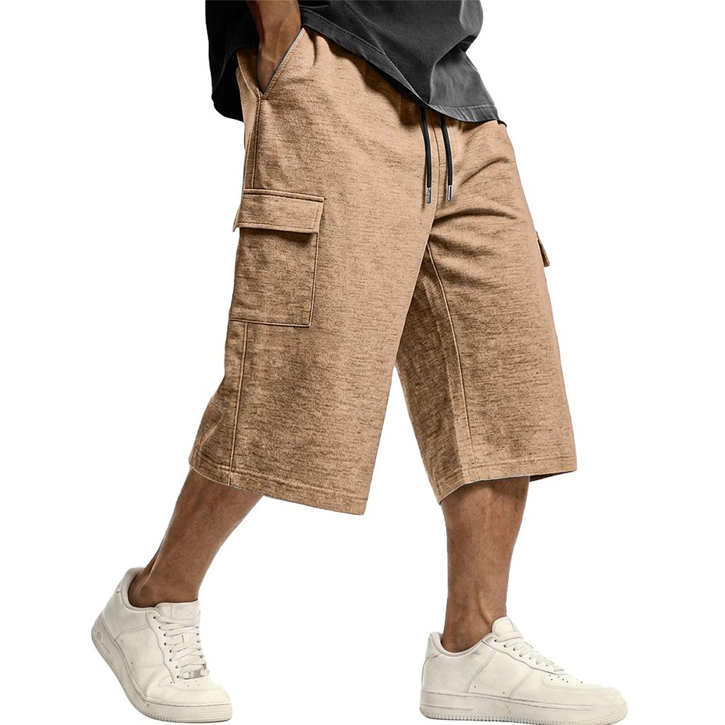 Men's Casual Drawstring Cargo Shorts Knee Length Loose Fit Lightweight Breathable Fabric with Multiple Pockets for Everyday Wear