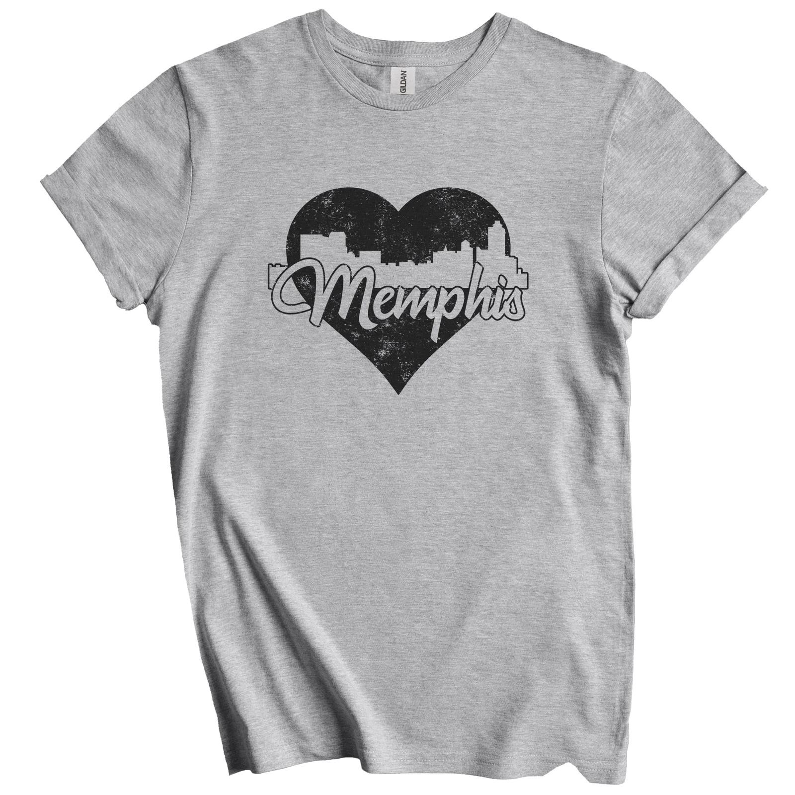 Retro Memphis Tennessee Skyline Heart Distressed T-Shirt M