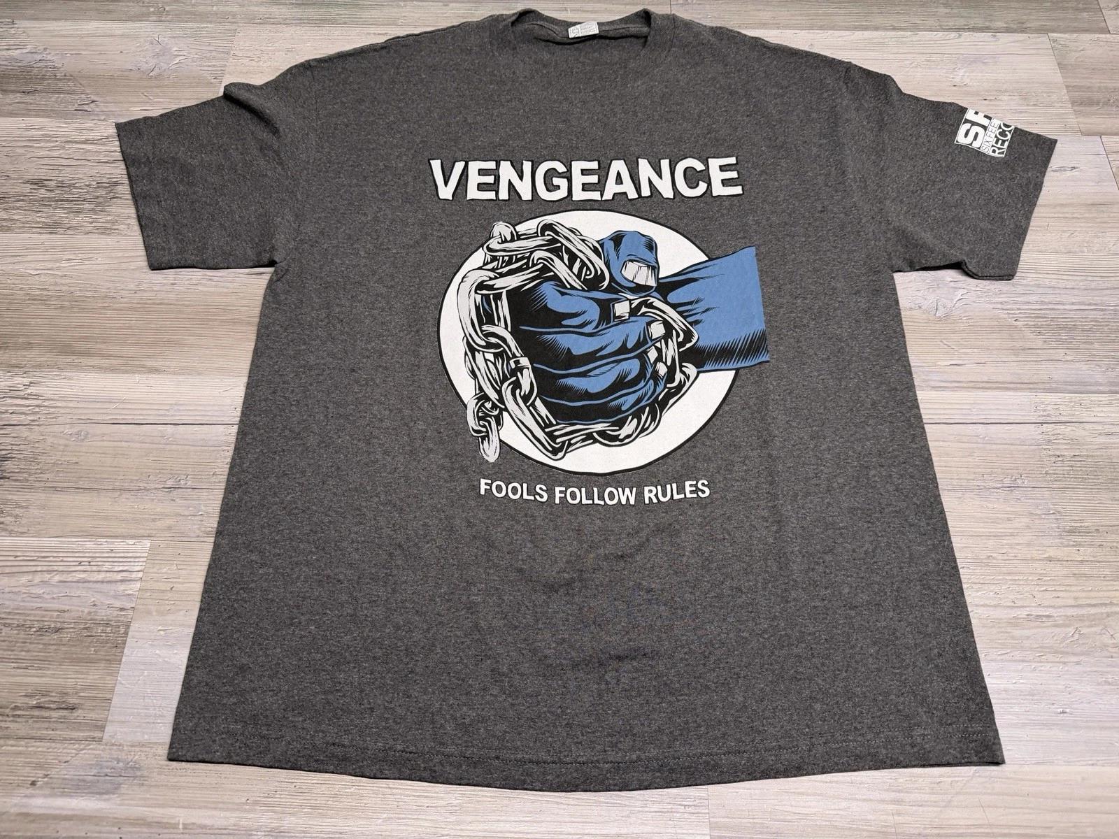 

Punk Rock Band Tee Vengeance SFU Six Feet Under Records Fools Follow Rules Sz XL L
