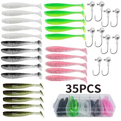 Weitwurfs-T-Tail-Köder-Set mit Bleikopfhaken für Barsch, Schwarzbarsch und Mandarinfisch