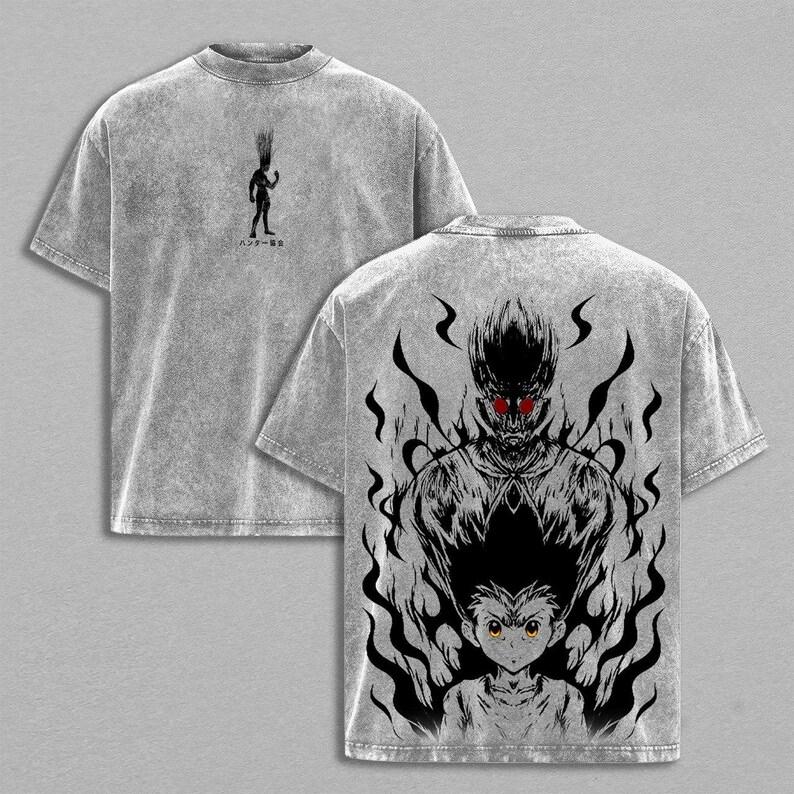 Freecss Gon Print Tee Anime Hunter x Hunter Clothing Men Women Retro Washed T-shirts Short Sleeve Tshirt Harajuku Cotton T Shirt