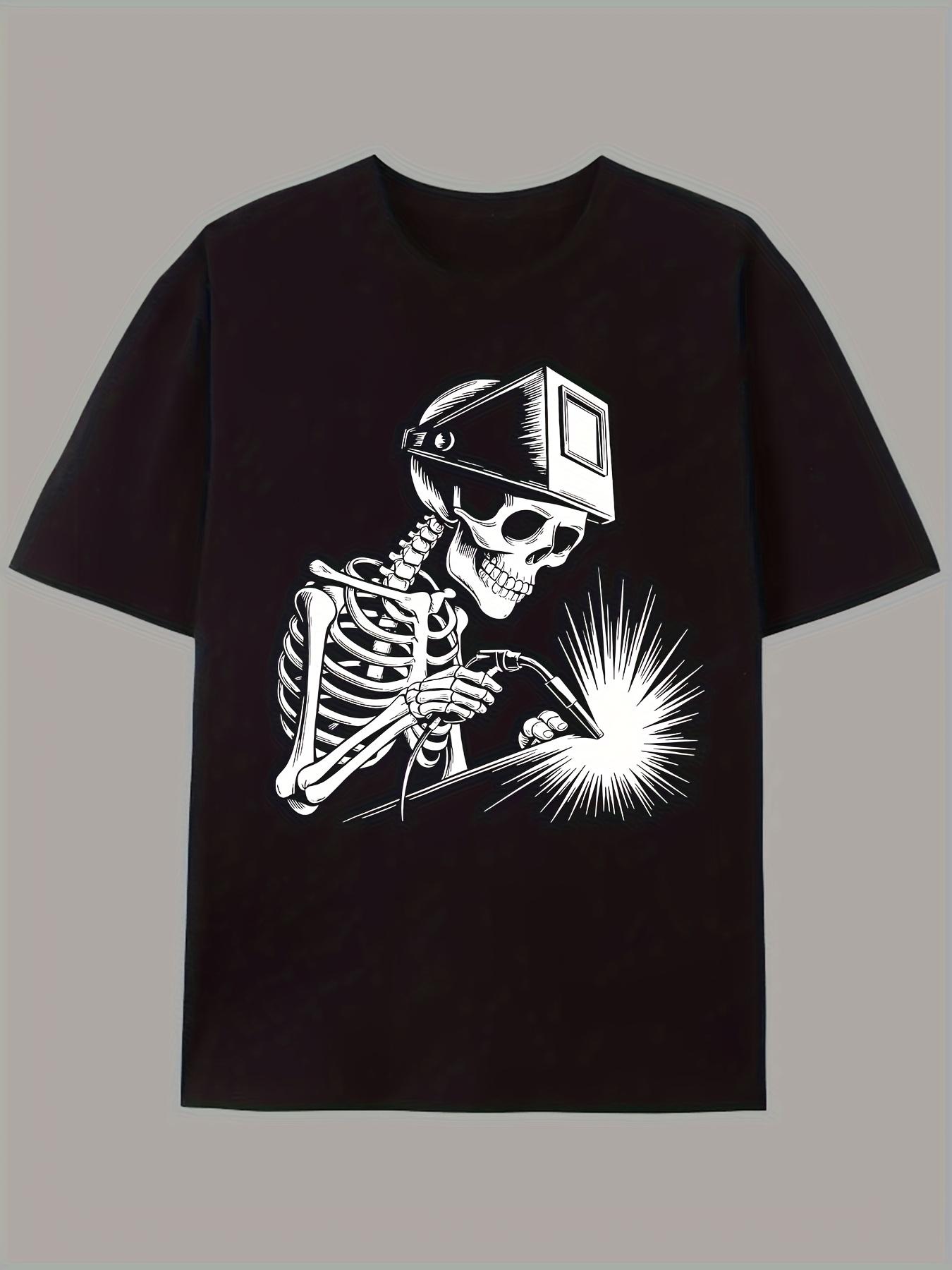 Funny Industrial Welding Welder Skull Print T-Shirt 100% Cotton O-Neck Short Sleeve Summer Casual Mens T-shirt Streetwear S