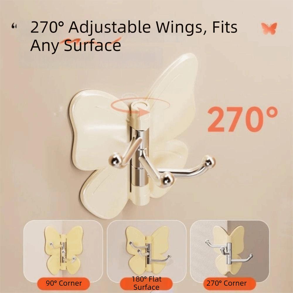 4PCS Plastic Rotating Butterfly Wall Hooks Wall Mounted Butterfly Storage Hanger Kitchen