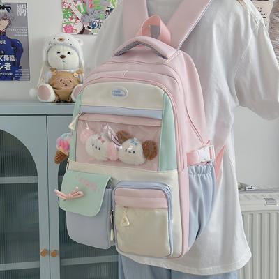 The New Schoolbag Is High-value, Fresh and Sweet, Contrasting Colors, Splicing, and Early High School Students' Lightweight Travel Backpack.