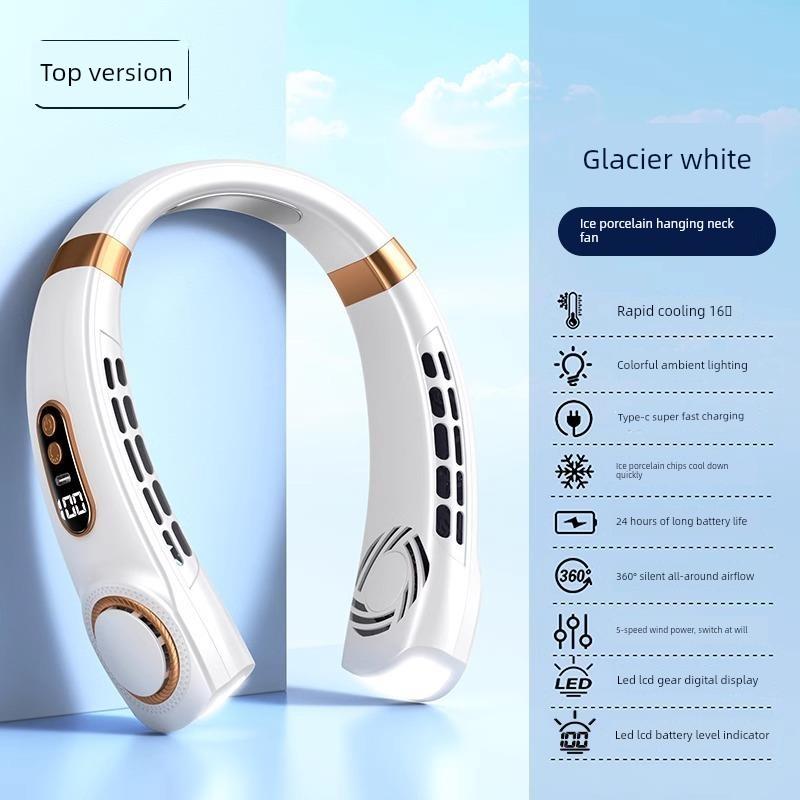 2026 New Model Neck-Hanging Fan, Portable Cooling Device, Small Personal Cooling Gadget, Neck-Hanging with Ultra-Long Battery Life, Ice Ceramic
