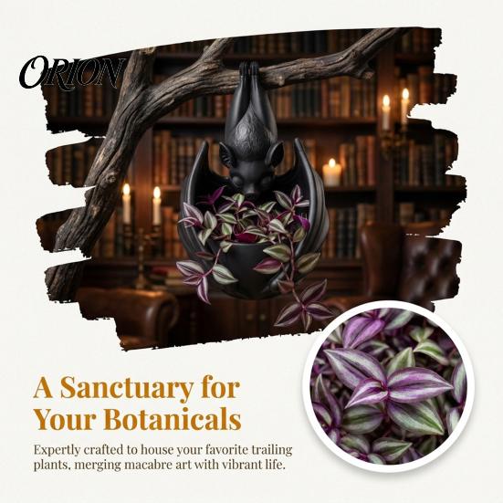 Resin Bat Sculpture Decor Hanging Plant Pot, Gothic Planter for Flowers & Vines, Unique Black Vessel Vines Decor, Garden Balcony Patio Window Hanger,
