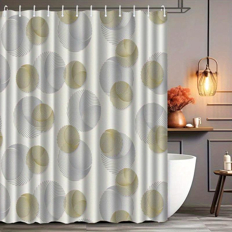 1pc Minimalist Geometric Pattern Shower Curtain, Polyester Fabric, Machine Washable, with Hooks, Suitable for Bathroom Décor.