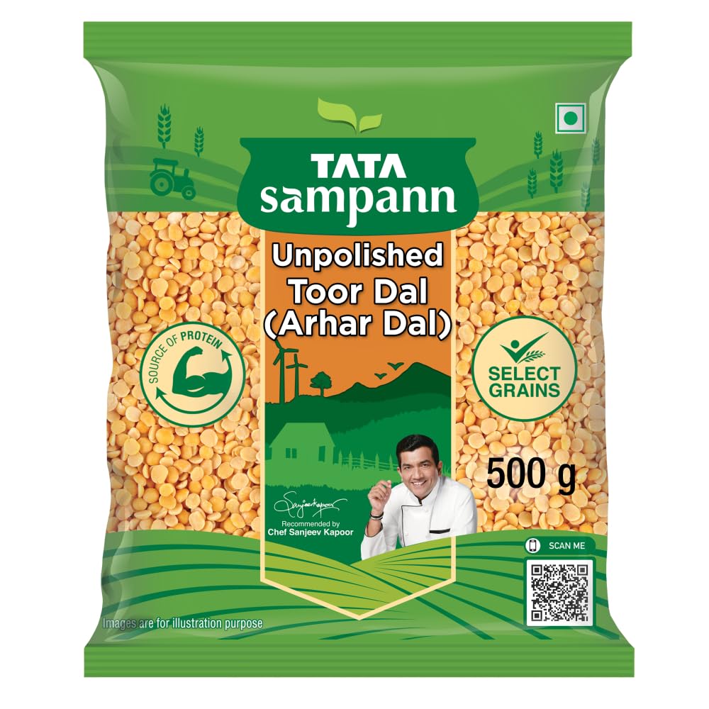 TATA Sampann Unpolished Toor Dal 500g Pack of 1 Premium Quality Whole Arhar Lentils for Cooking